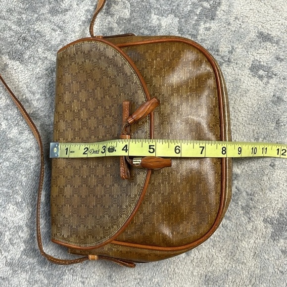 Celine Macadam Coated Canvas Brown Tan Crossbody Bag Flap Close Bow - Picture 6 of 17
